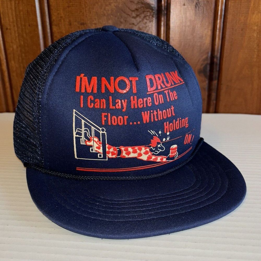 VTG 80s I'm Not Drunk Novelty Funny Drinking Beer Trucker‎ Snapback Retro Blue